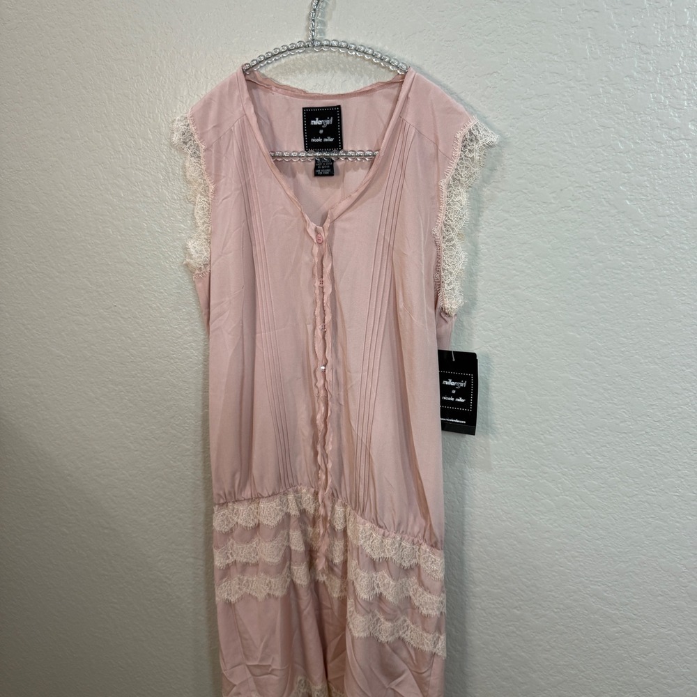 Y2K Nicole Miller Miller Girl Silk Dress Women's 6 Pink Lace Fairycore Coquette - Picture 4 of 13